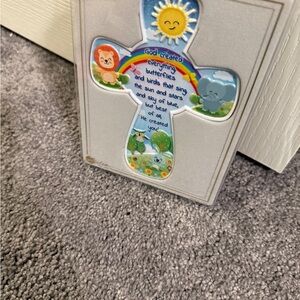 Colorful Cross with Animals and Rainbow